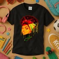 Elegant Black African American Woman With Afro Head Wrap Kids T-Shirt thumb 3