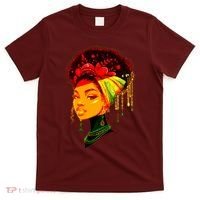 Elegant Black African American Woman With Afro Head Wrap T-Shirt thumb 0