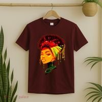 Elegant Black African American Woman With Afro Head Wrap T-Shirt thumb 2
