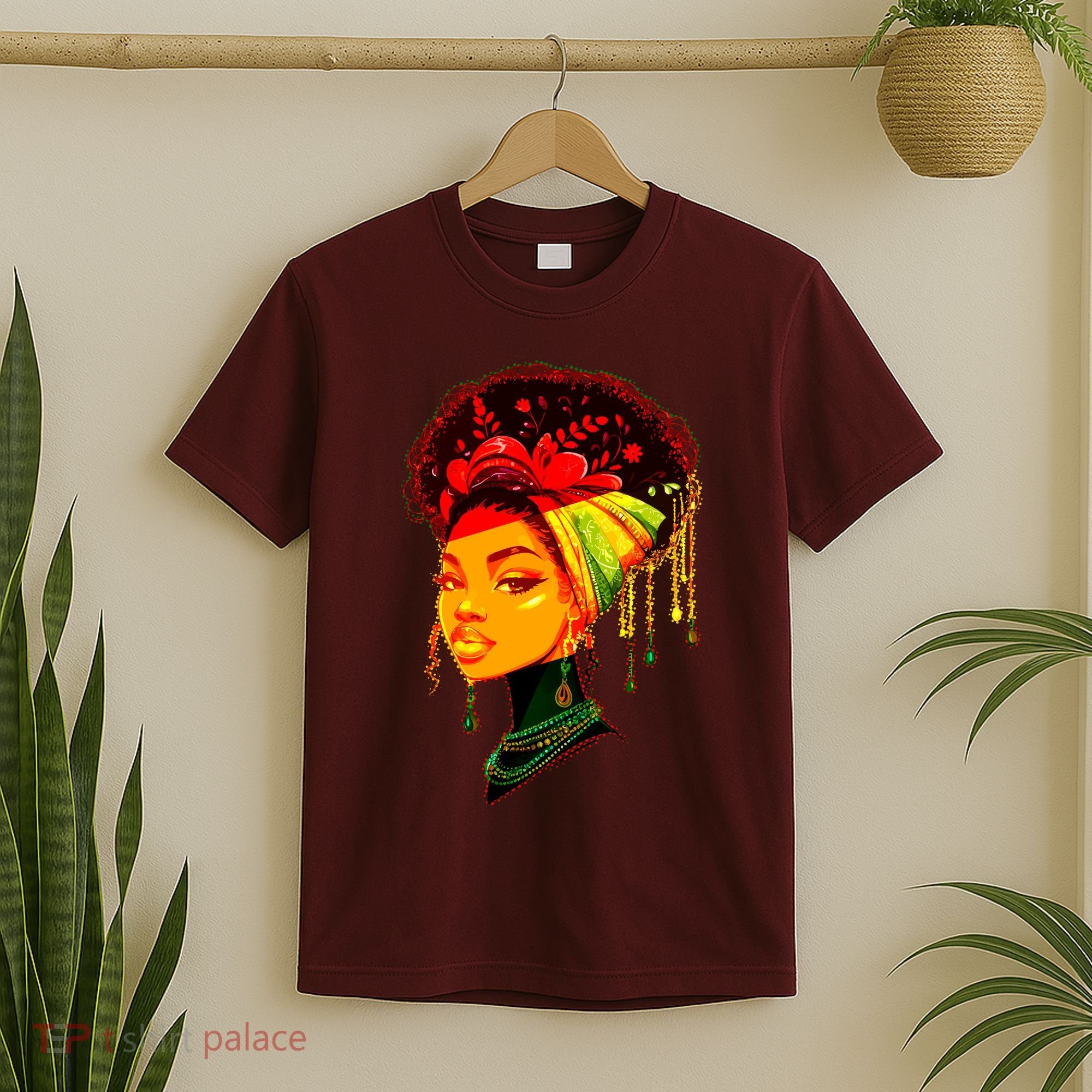 Elegant Black African American Woman With Afro Head Wrap T-Shirt