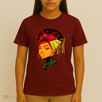 Elegant Black African American Woman With Afro Head Wrap T-Shirt thumb 4