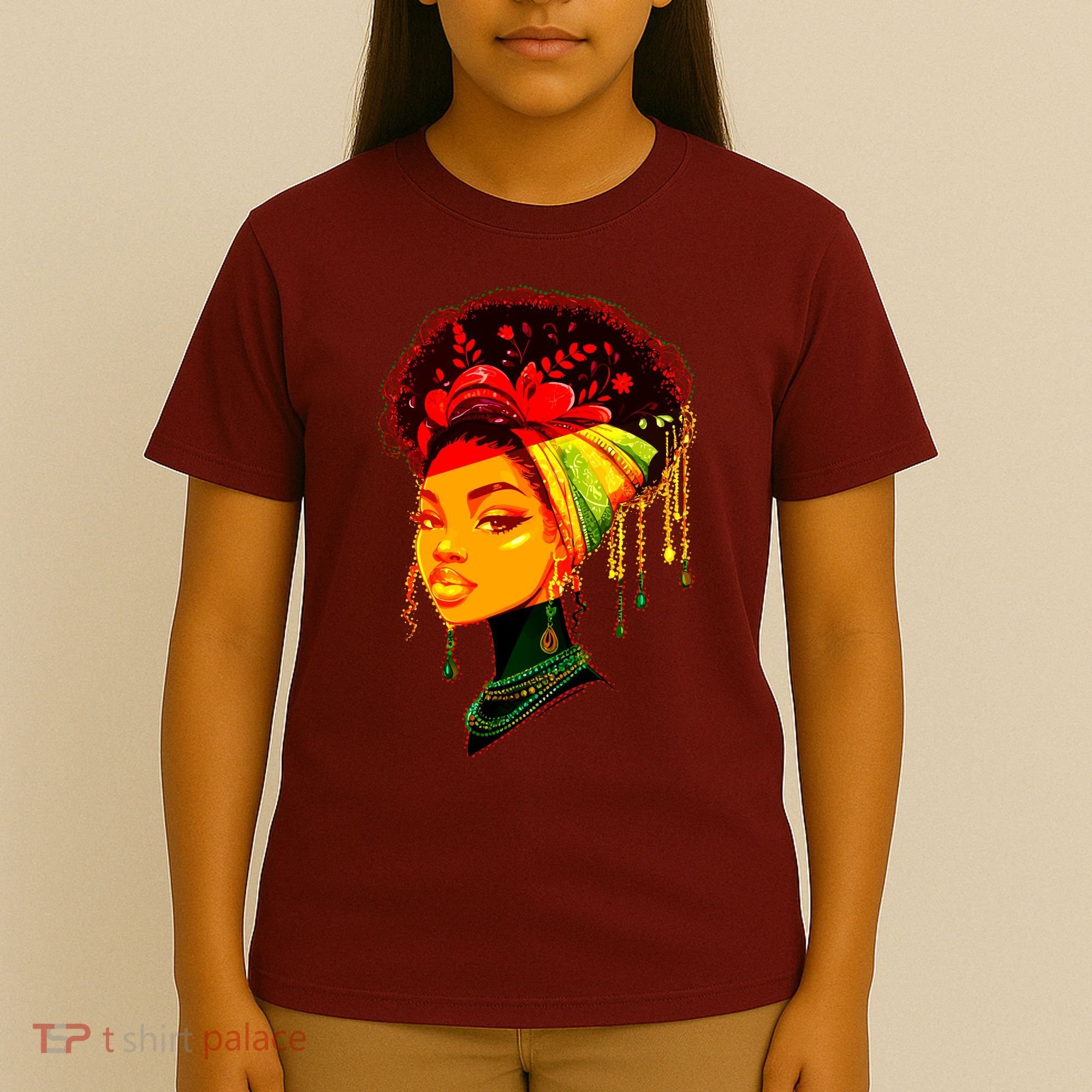 Elegant Black African American Woman With Afro Head Wrap T-Shirt