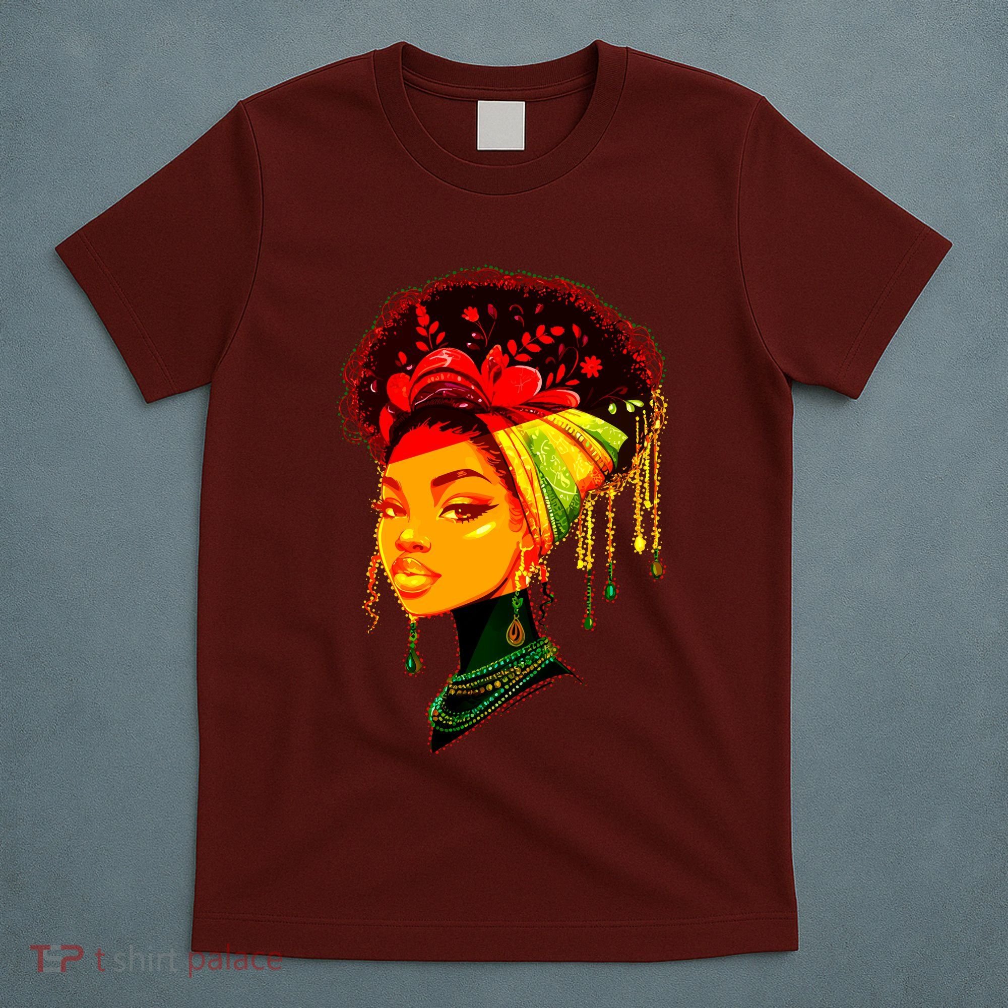 Elegant Black African American Woman With Afro Head Wrap T-Shirt