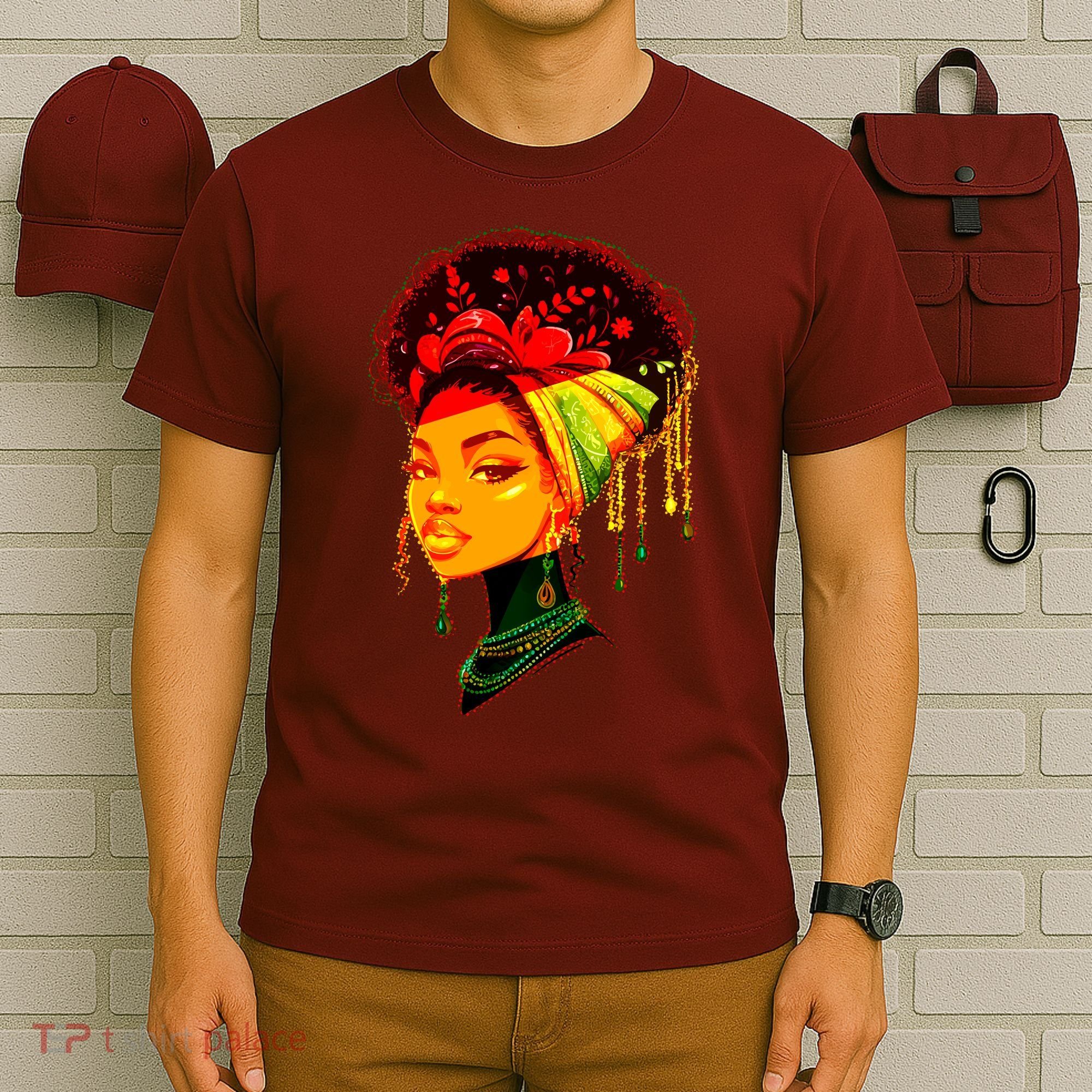 Elegant Black African American Woman With Afro Head Wrap T-Shirt