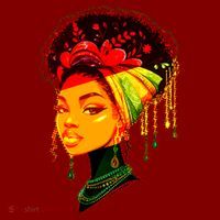 Elegant Black African American Woman With Afro Head Wrap T-Shirt thumb 7