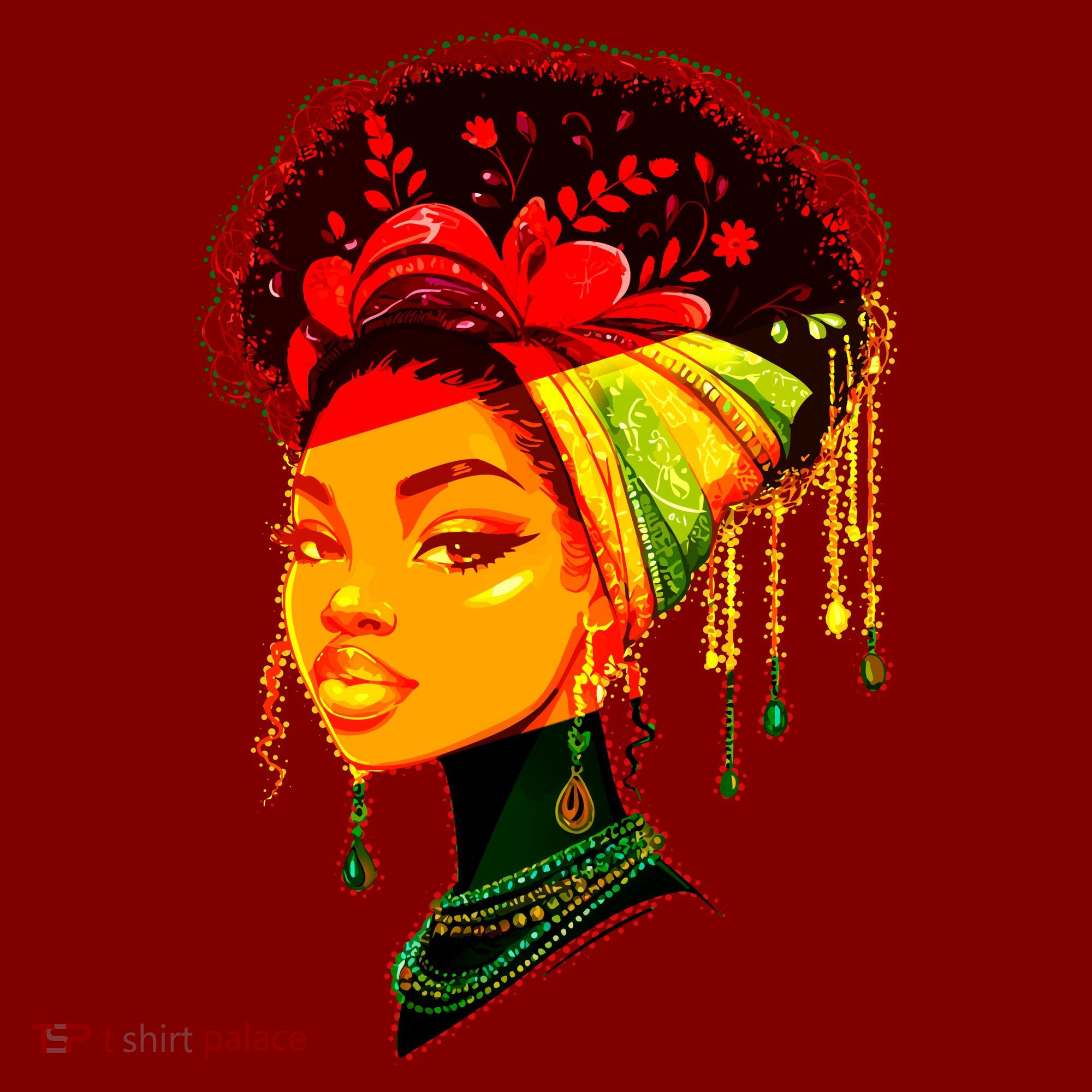 Elegant Black African American Woman With Afro Head Wrap T-Shirt