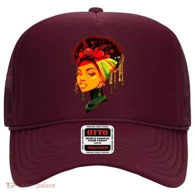 Elegant Black African American Woman With Afro Head Wrap Hat