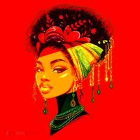 Elegant Black African American Woman With Afro Head Wrap Santa Hat thumb 1