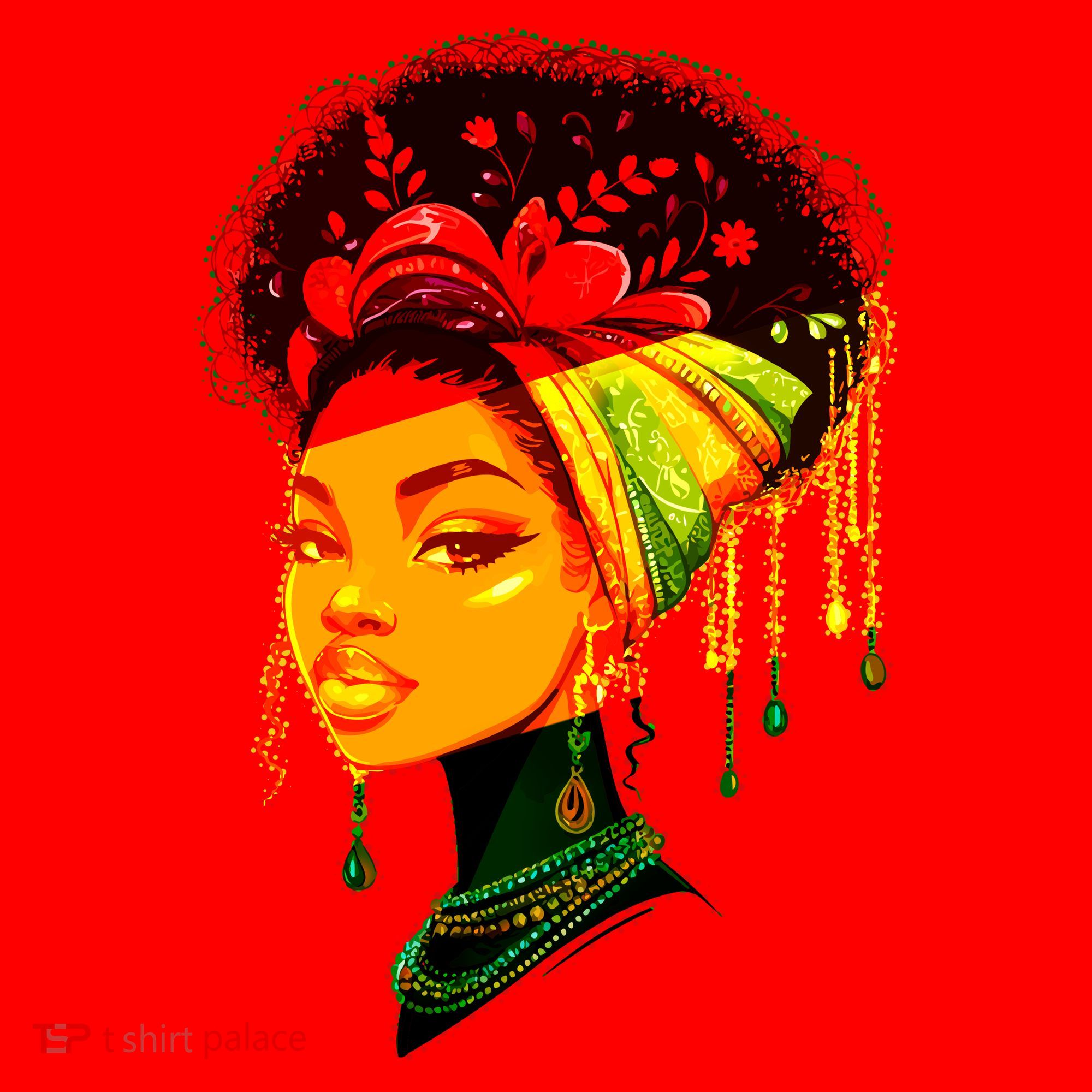 Elegant Black African American Woman With Afro Head Wrap Santa Hat