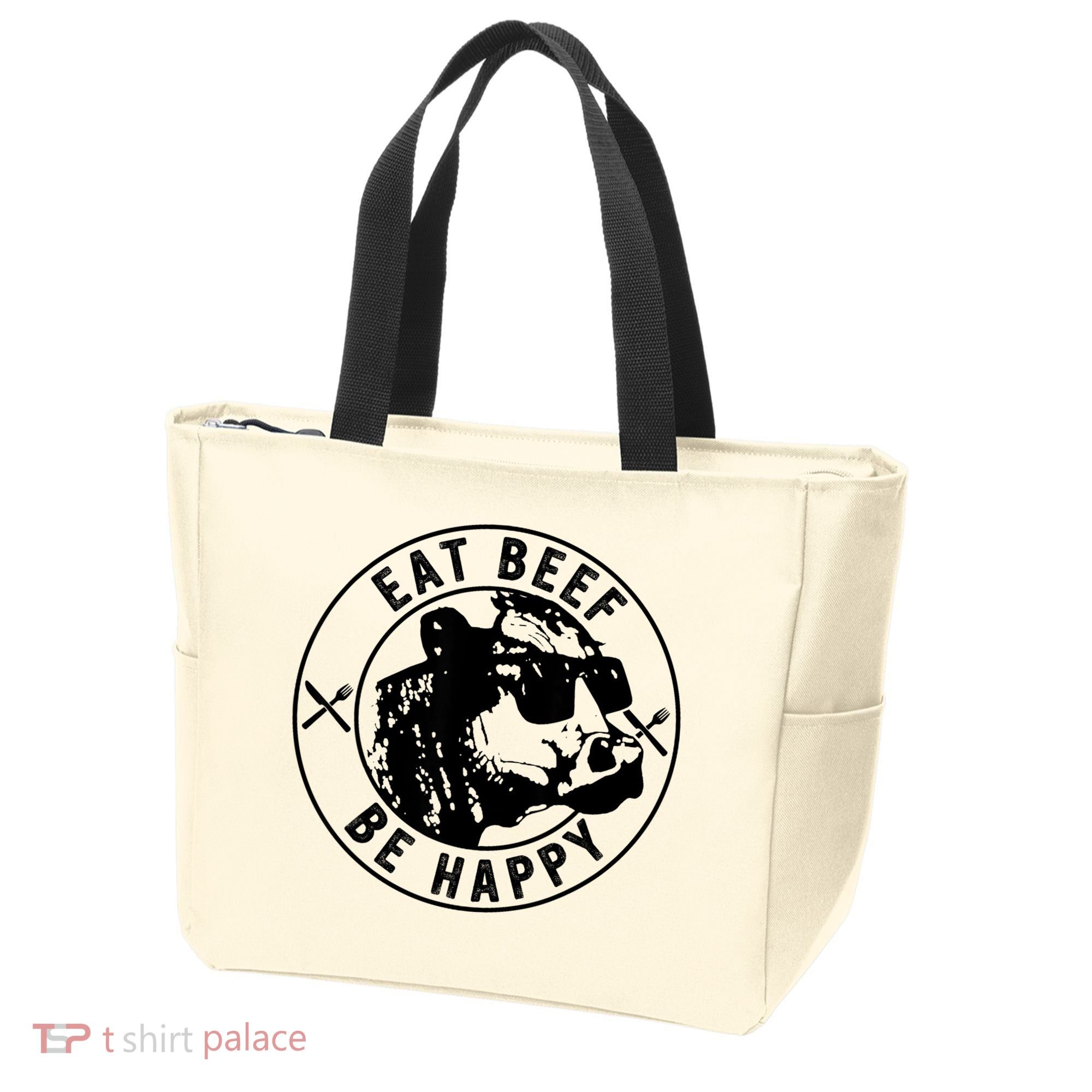 Eat Beef Be Happy Funny Gift Tote Bag