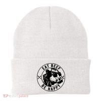 Eat Beef Be Happy Funny Gift Beanie thumb 0