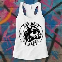 Eat Beef Be Happy Funny Gift Women's Tank Top thumb 3