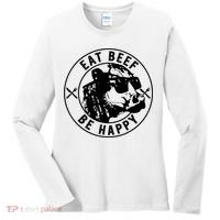 Eat Beef Be Happy Funny Gift Women's Long Sleeve Shirt thumb 0