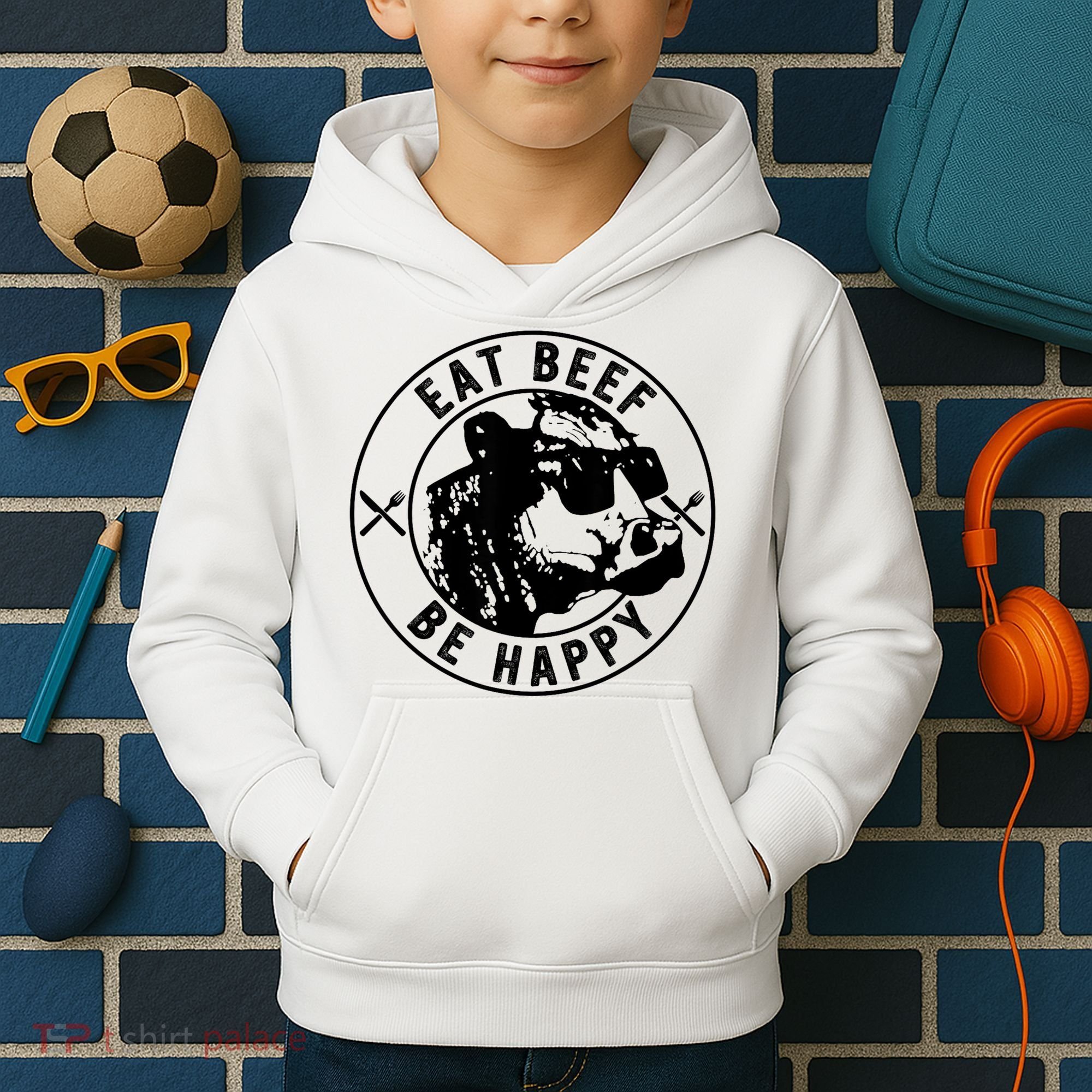 Eat Beef Be Happy Funny Gift Kids Hoodie