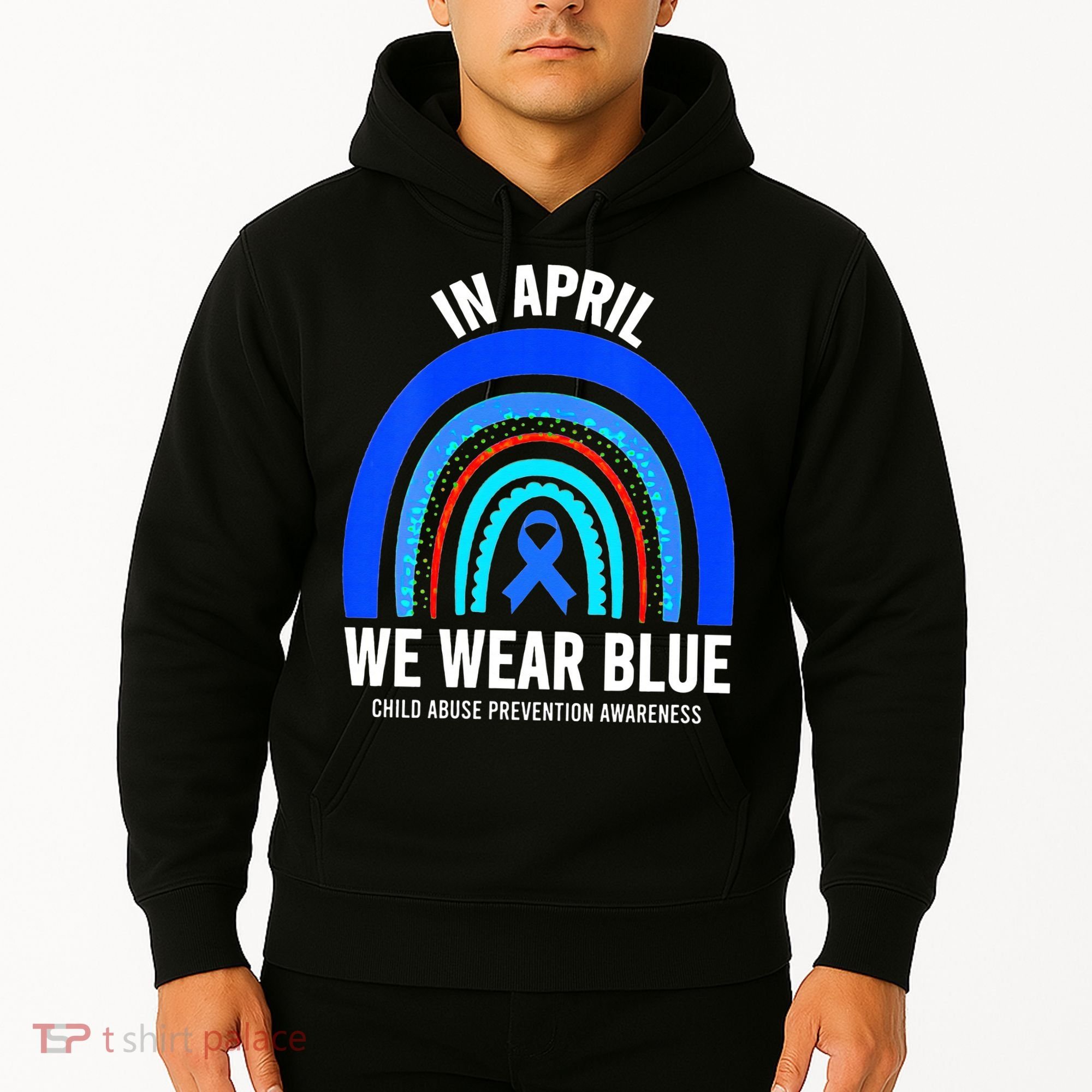 Elephant butterfly Child Abuse Awareness Blue Ribbon Hoodie