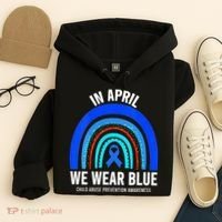 Elephant butterfly Child Abuse Awareness Blue Ribbon Hoodie thumb 4