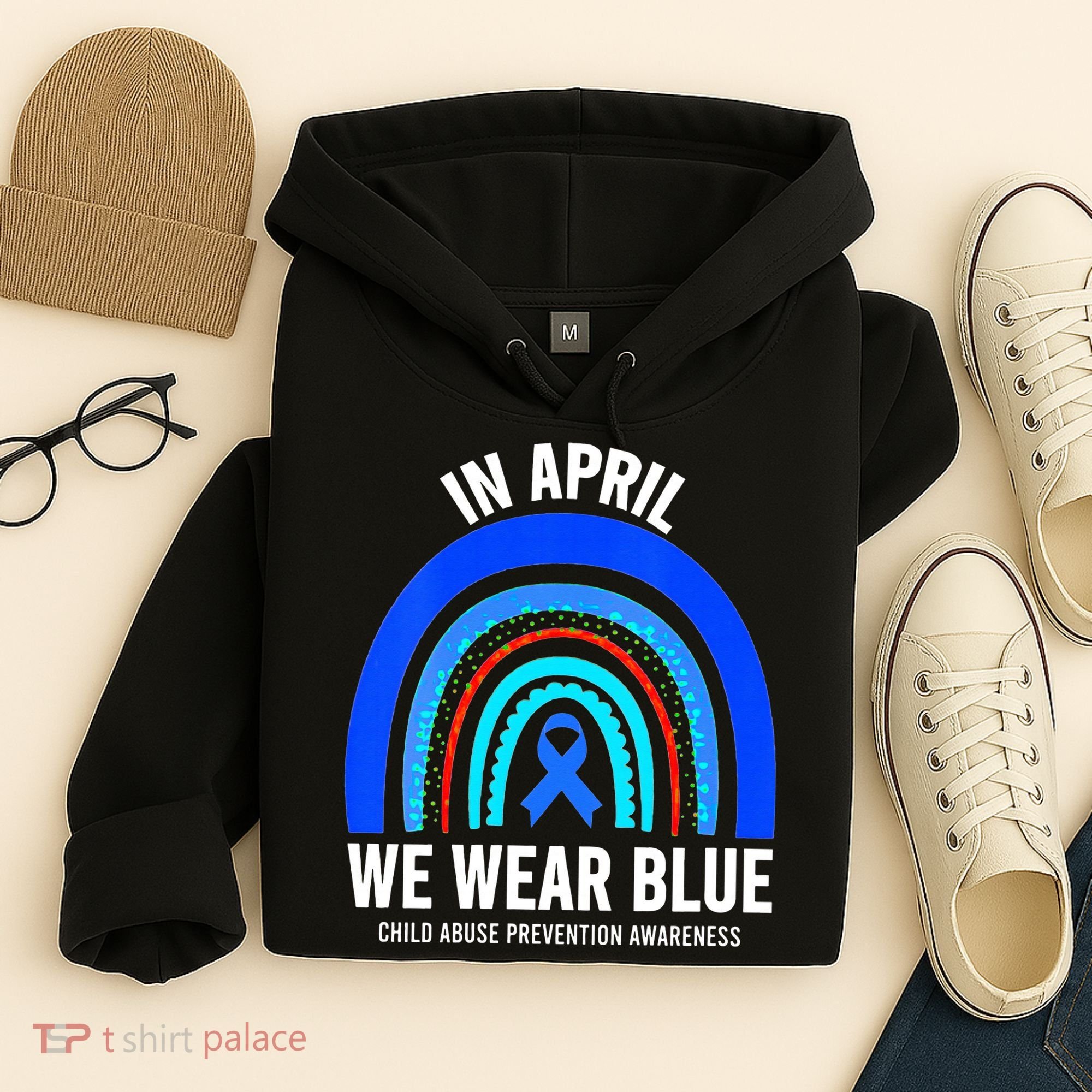 Elephant butterfly Child Abuse Awareness Blue Ribbon Hoodie