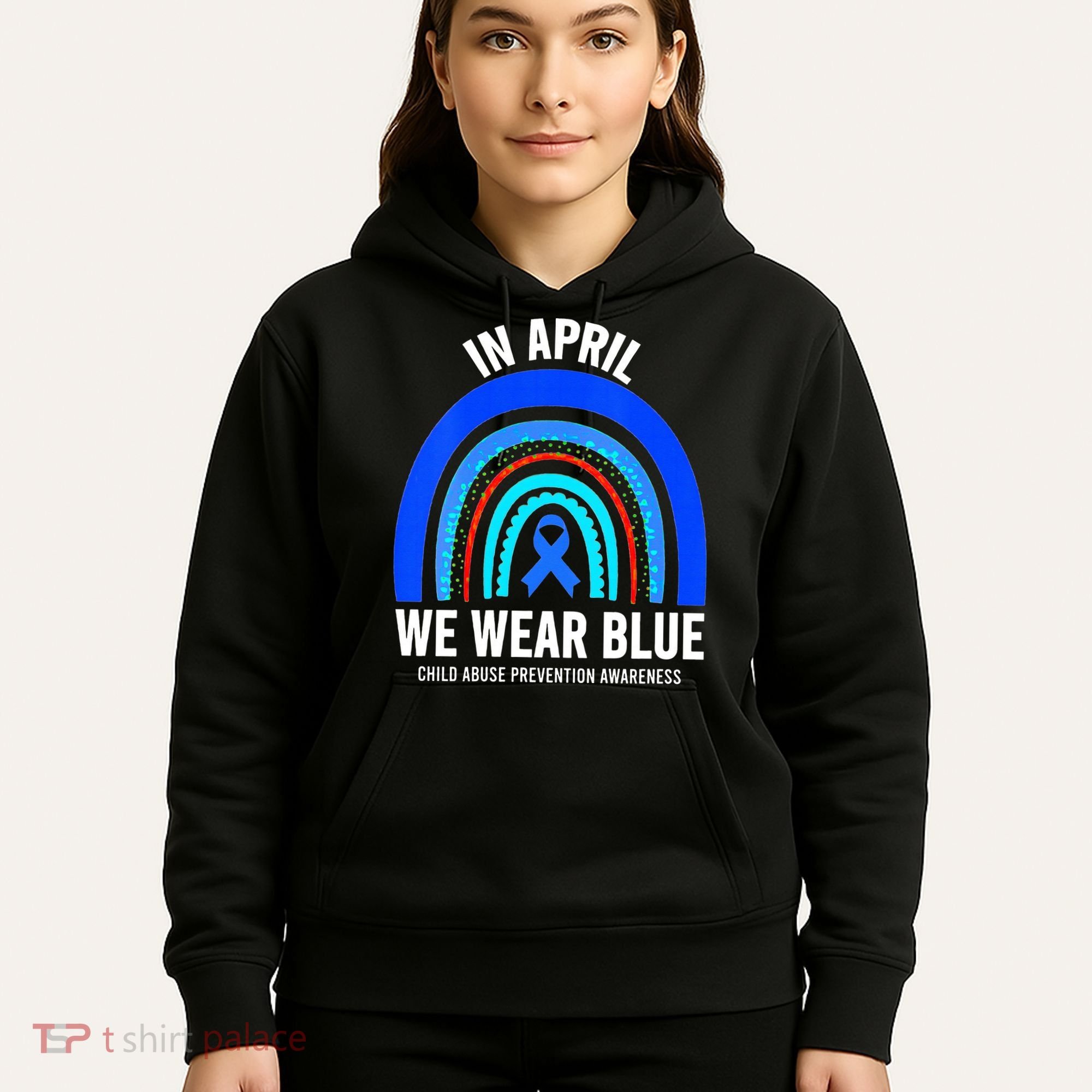 Elephant butterfly Child Abuse Awareness Blue Ribbon Hoodie