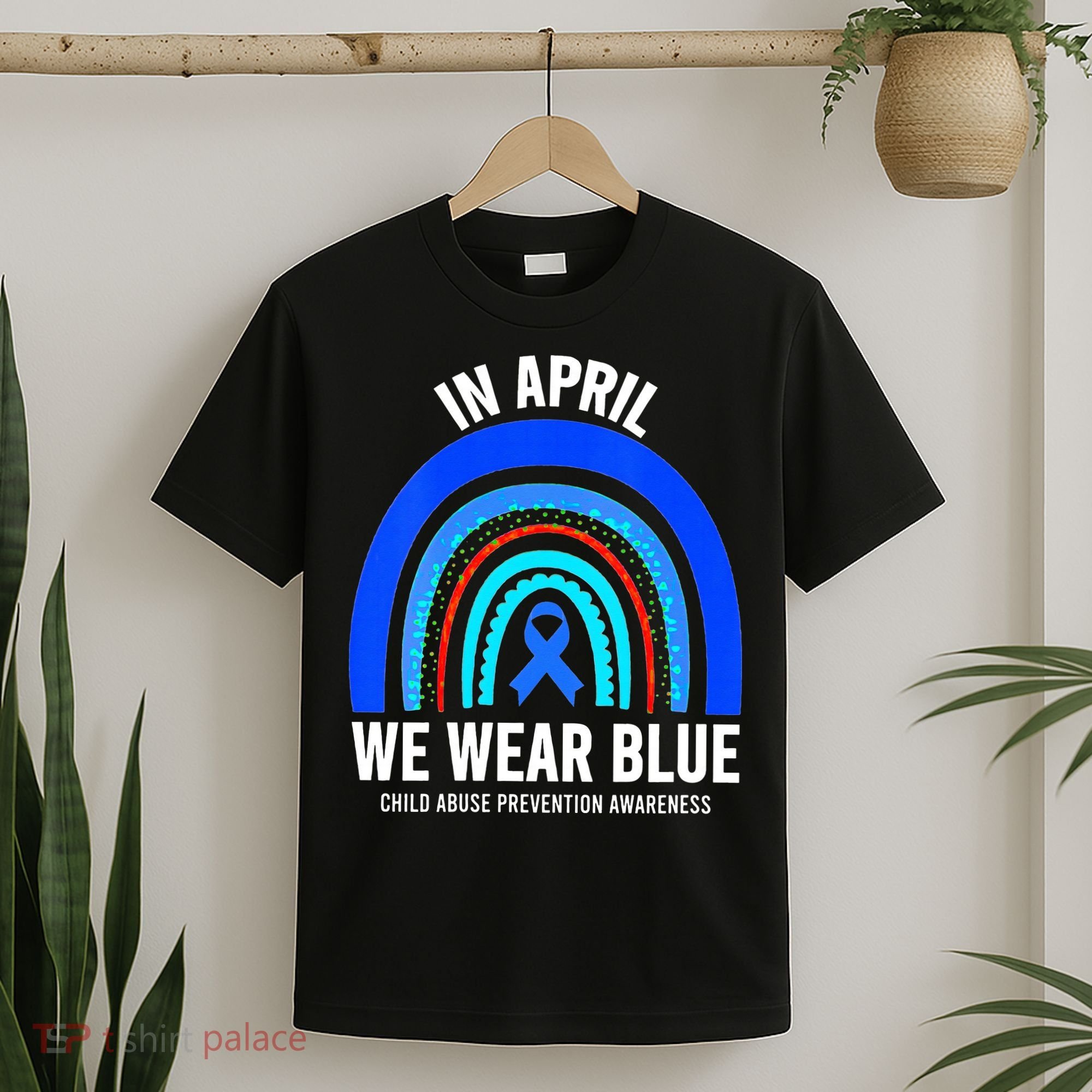 Elephant butterfly Child Abuse Awareness Blue Ribbon T-Shirt