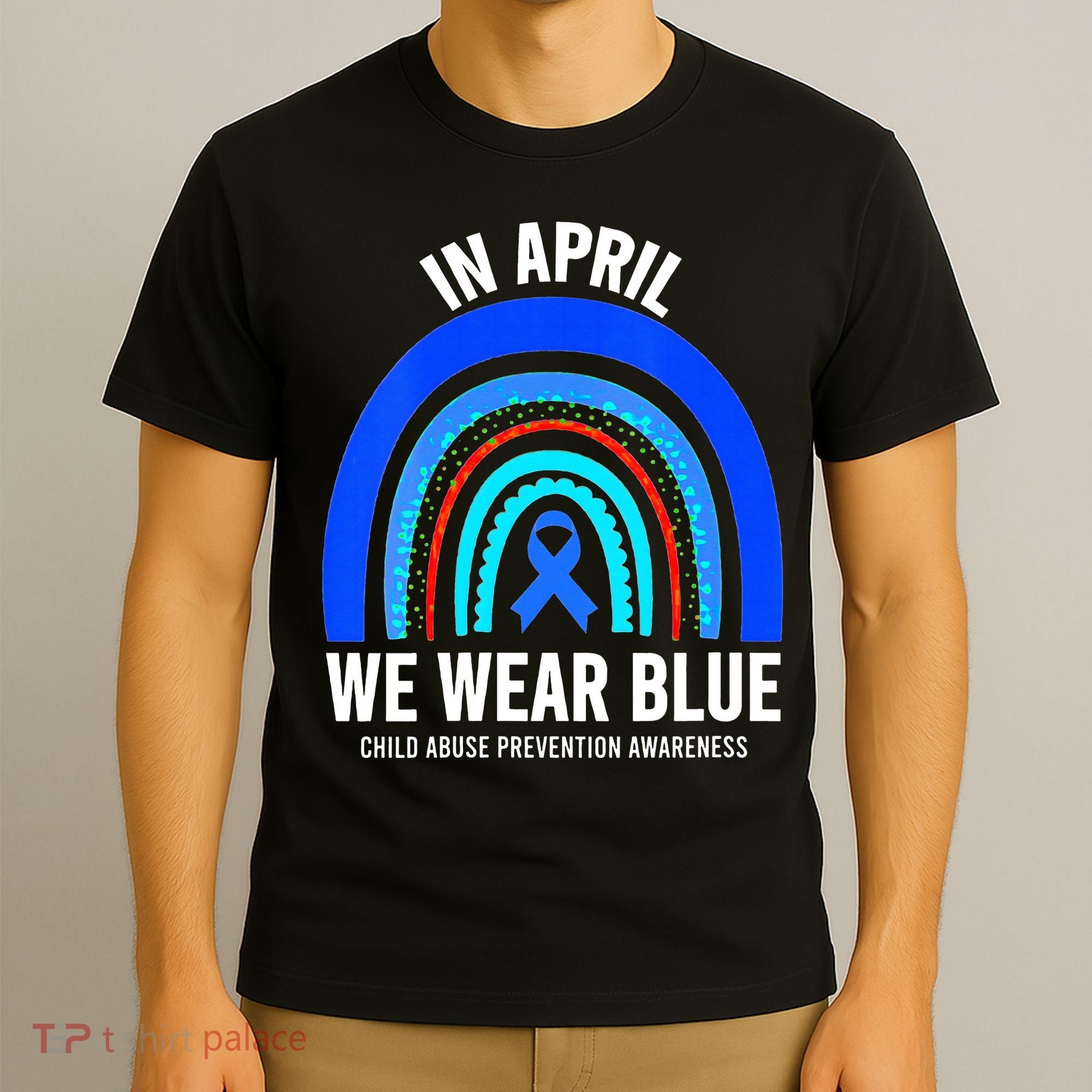 Elephant butterfly Child Abuse Awareness Blue Ribbon T-Shirt