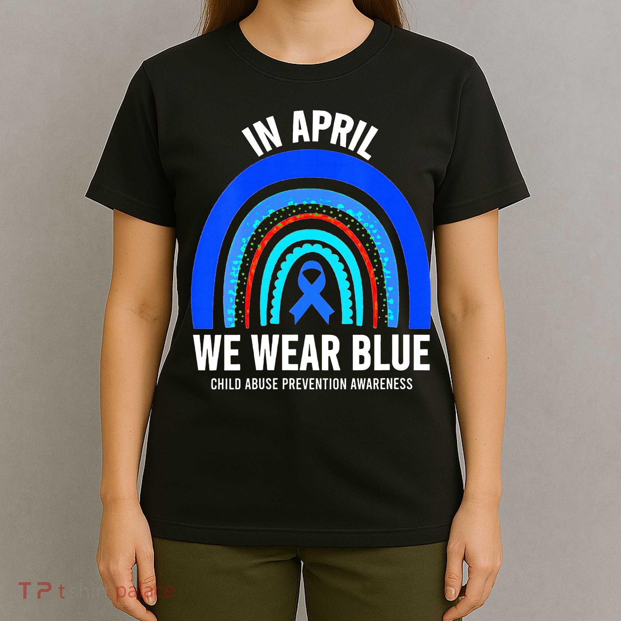 Elephant butterfly Child Abuse Awareness Blue Ribbon T-Shirt