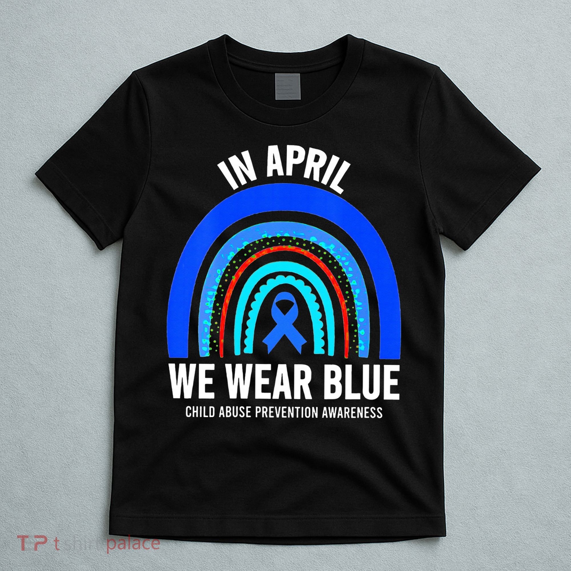 Elephant butterfly Child Abuse Awareness Blue Ribbon T-Shirt