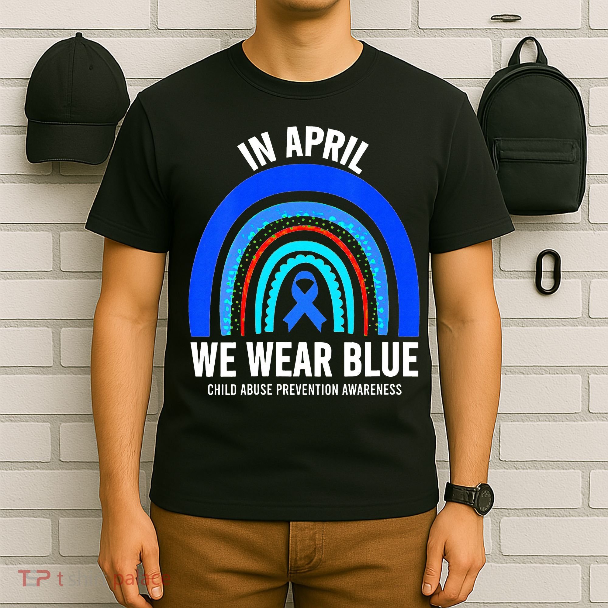 Elephant butterfly Child Abuse Awareness Blue Ribbon T-Shirt