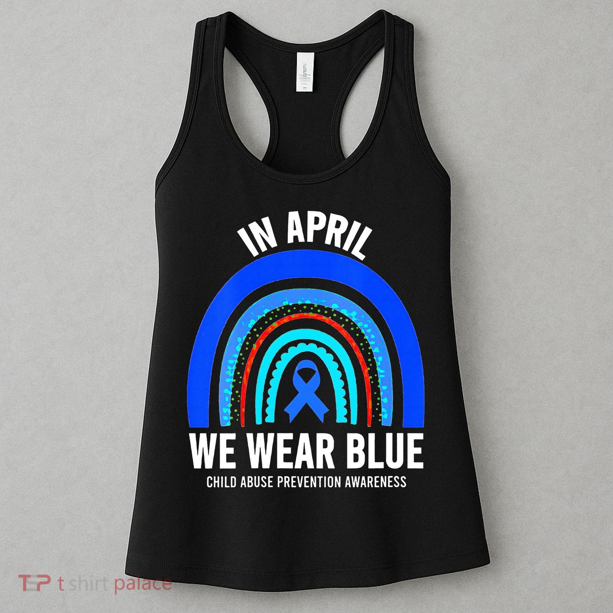 Elephant butterfly Child Abuse Awareness Blue Ribbon Women's Tank Top