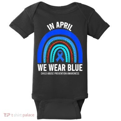 Elephant butterfly Child Abuse Awareness Blue Ribbon Baby Bodysuit