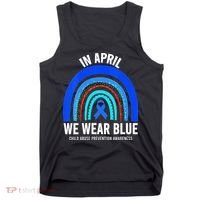 Elephant butterfly Child Abuse Awareness Blue Ribbon Tank Top thumb 0