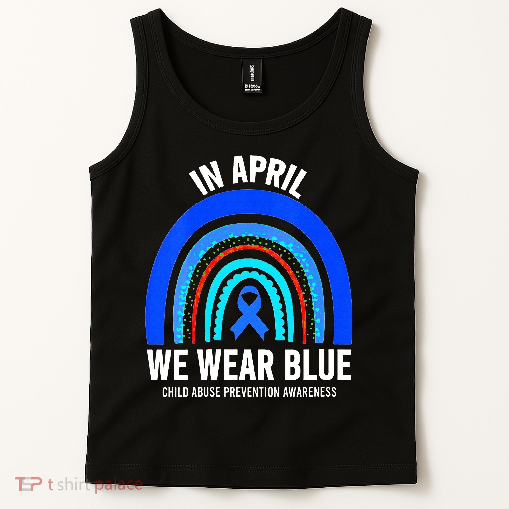 Elephant butterfly Child Abuse Awareness Blue Ribbon Tank Top