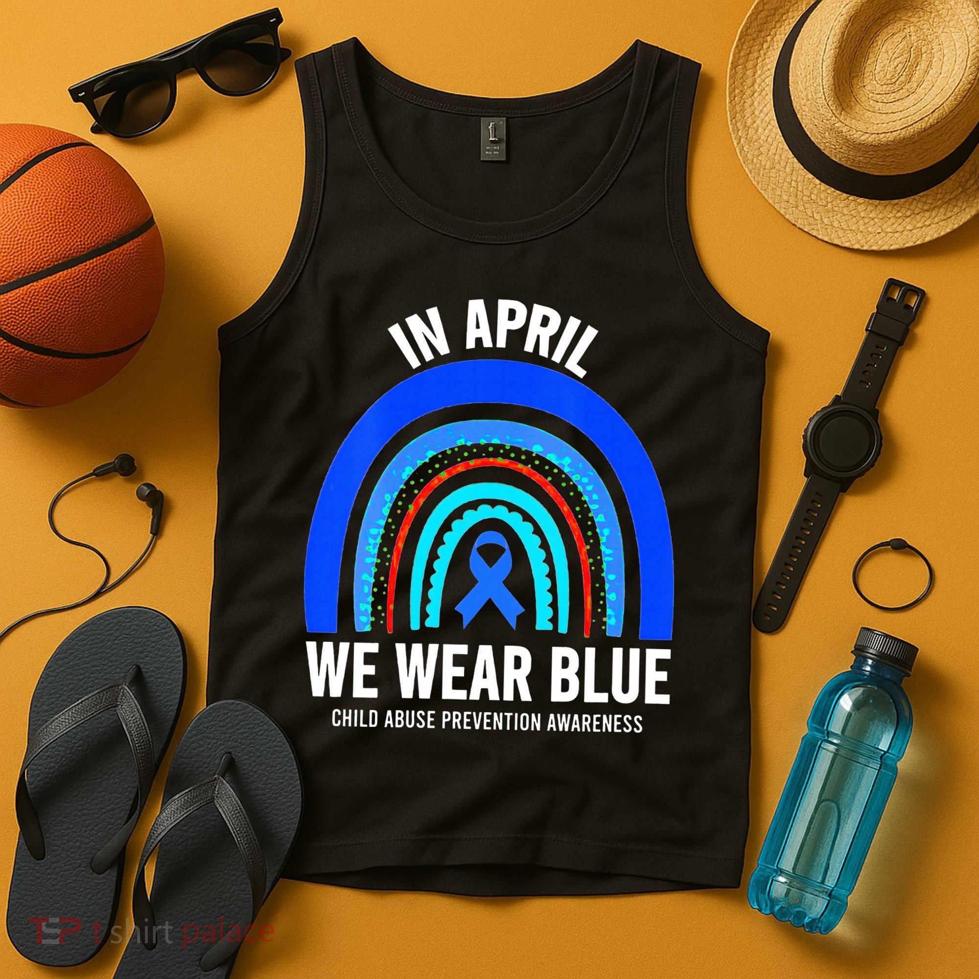 Elephant butterfly Child Abuse Awareness Blue Ribbon Tank Top