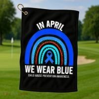 Elephant butterfly Child Abuse Awareness Blue Ribbon Golf Towel thumb 1