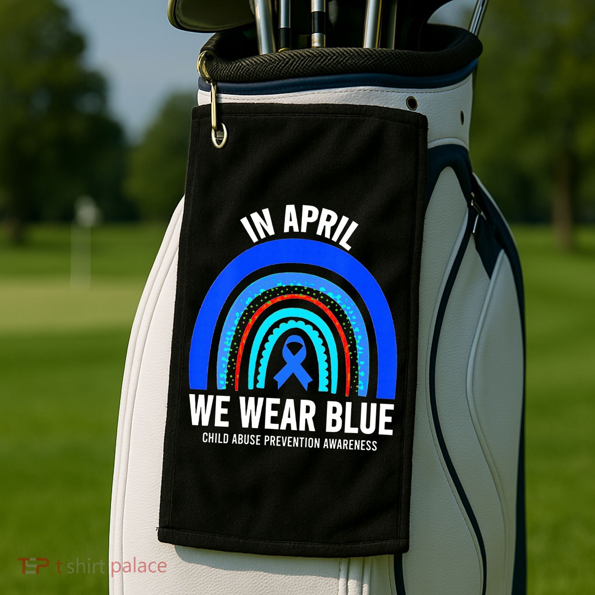 Elephant butterfly Child Abuse Awareness Blue Ribbon Golf Towel