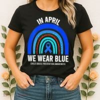 Elephant butterfly Child Abuse Awareness Blue Ribbon Women's T-Shirt thumb 2