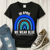 Elephant butterfly Child Abuse Awareness Blue Ribbon Women's T-Shirt thumb 3