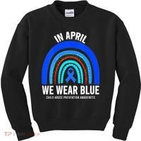 Elephant butterfly Child Abuse Awareness Blue Ribbon Kids Sweatshirt thumb 0