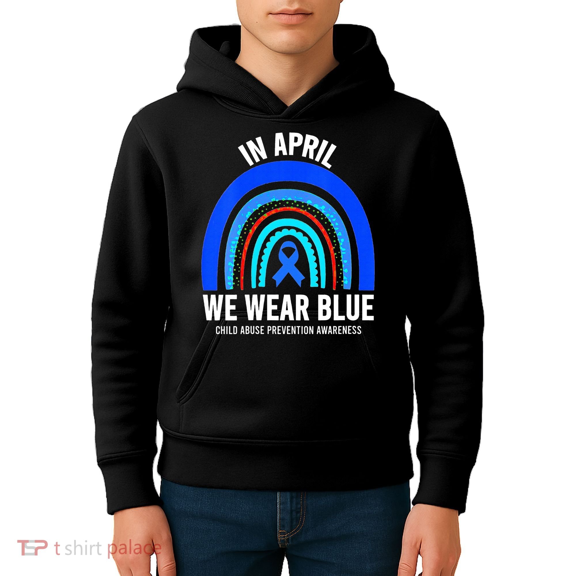 Elephant butterfly Child Abuse Awareness Blue Ribbon Kids Hoodie