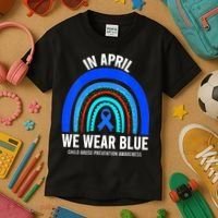 Elephant butterfly Child Abuse Awareness Blue Ribbon Kids T-Shirt thumb 3