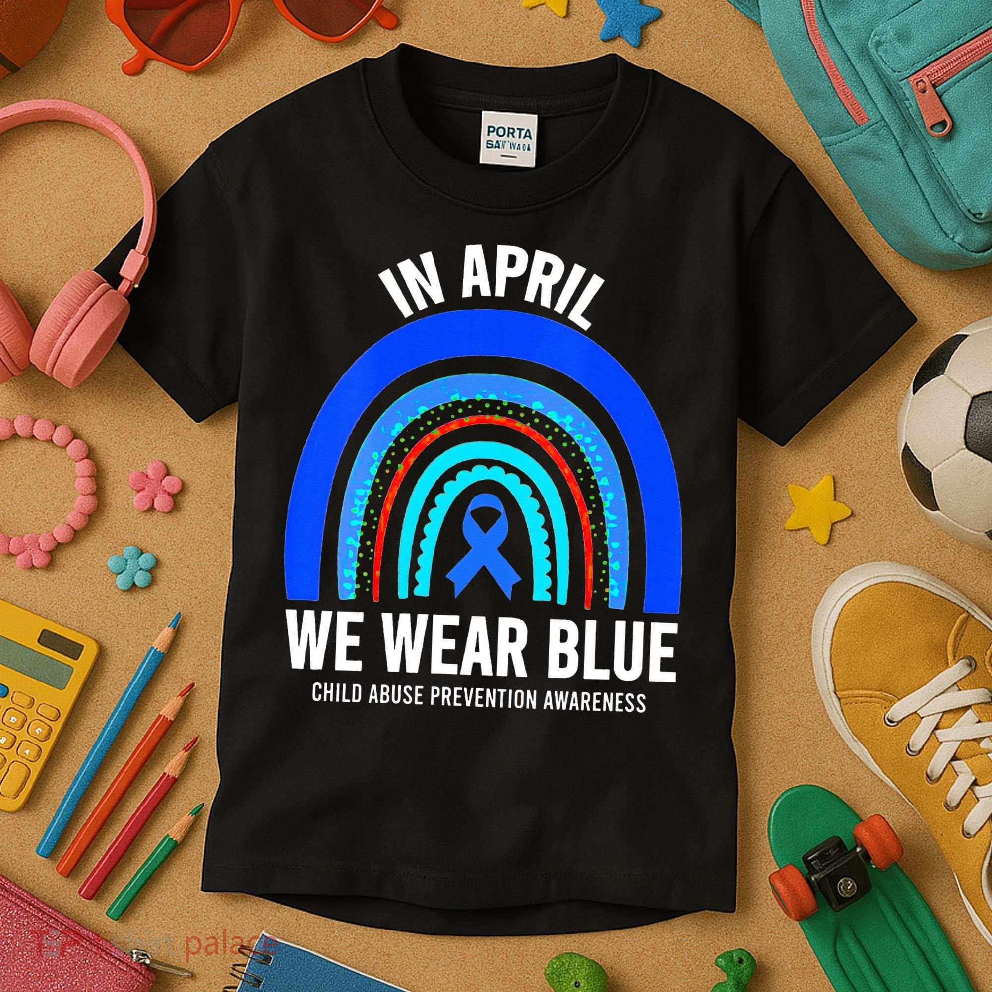 Elephant butterfly Child Abuse Awareness Blue Ribbon Kids T-Shirt
