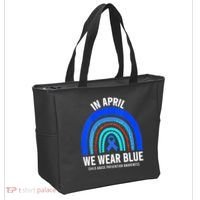 Elephant butterfly Child Abuse Awareness Blue Ribbon Tote Bag thumb 2