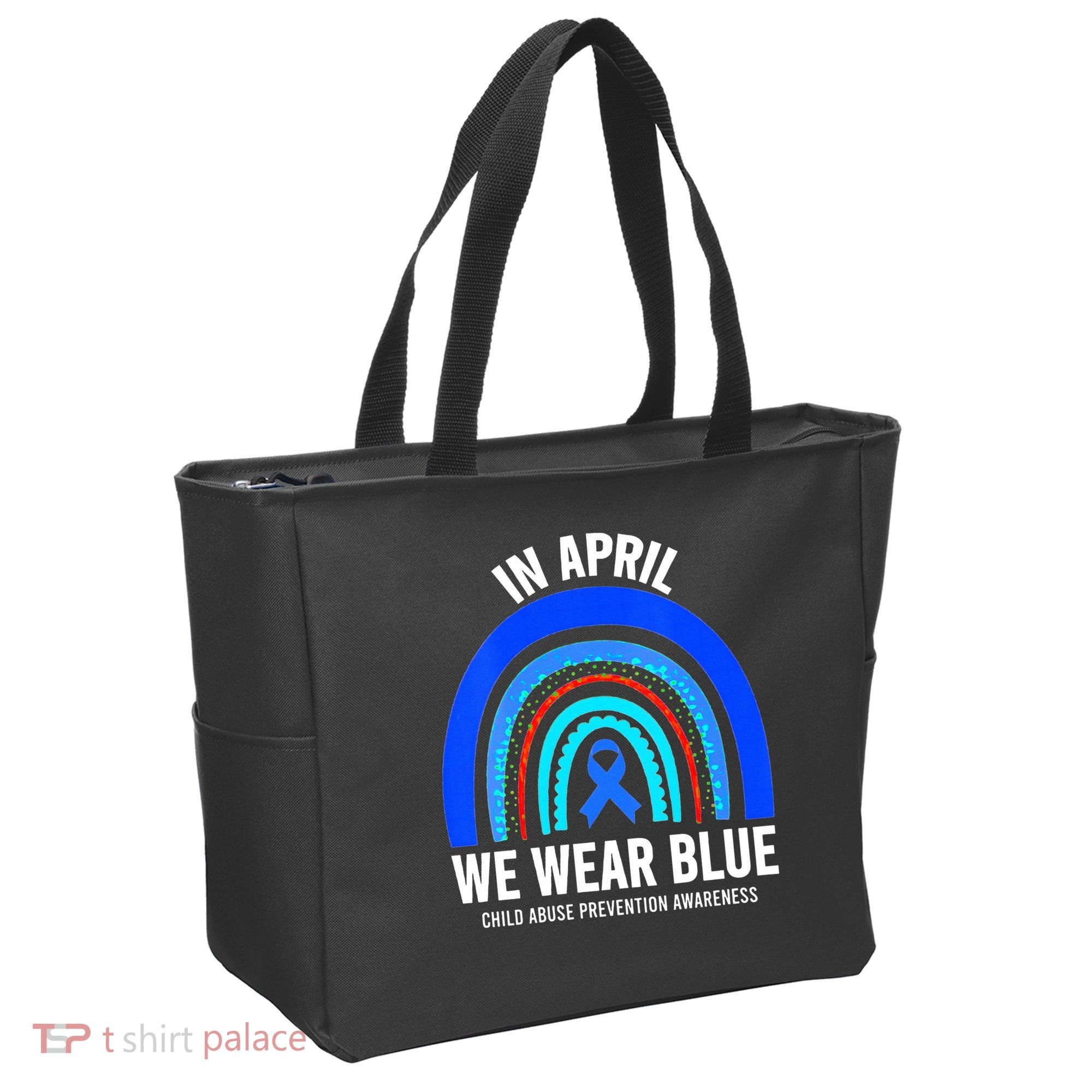 Elephant butterfly Child Abuse Awareness Blue Ribbon Tote Bag