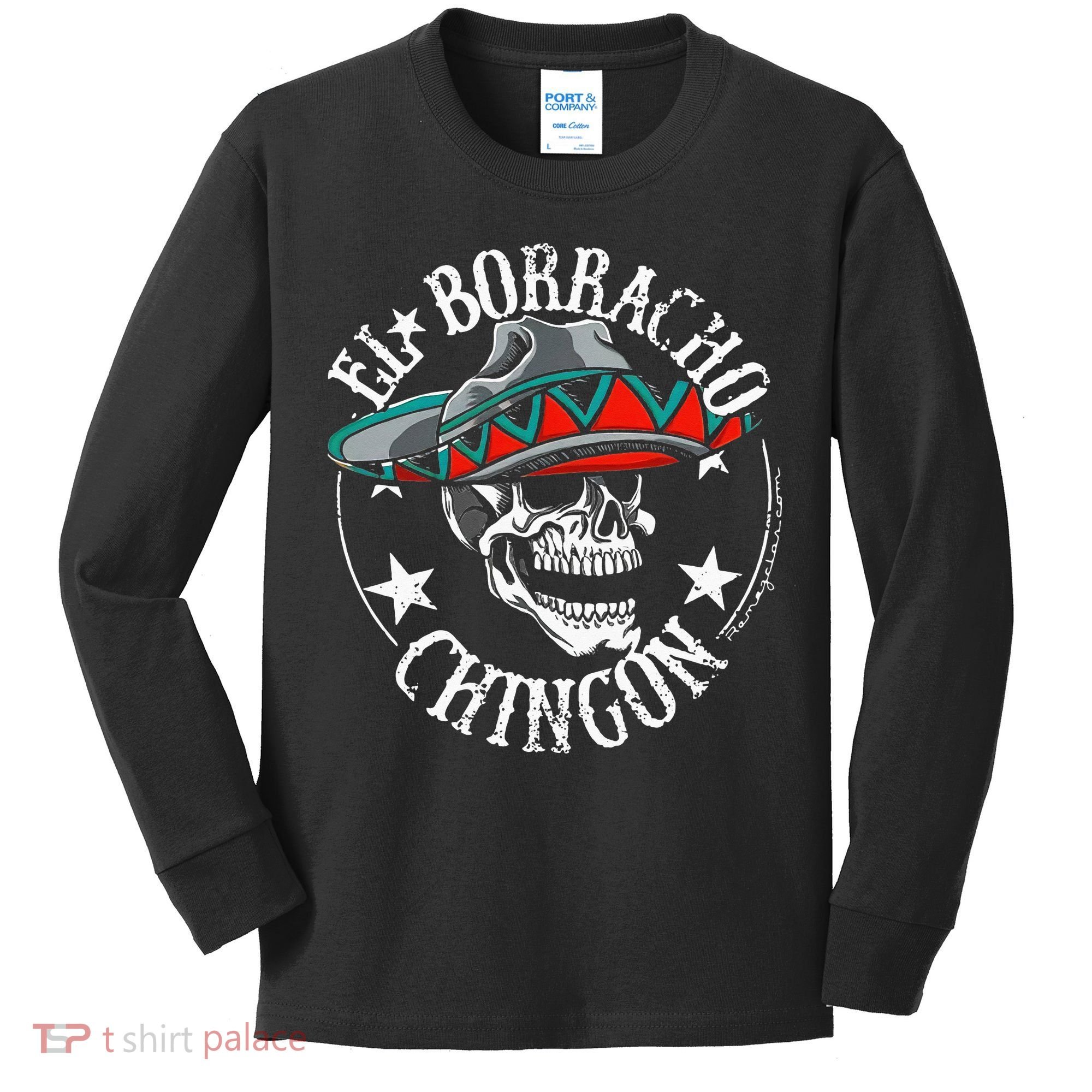 El Borracho Chingon Sugar Skull Cinco De Mayo Kids Long Sleeve Shirt