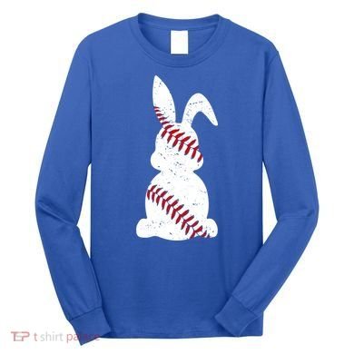 Easter Baseball Cute Easter Bunny With Baseball Easter Cool Gift Long Sleeve Shirt