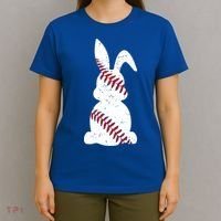 Easter Baseball Cute Easter Bunny With Baseball Easter Cool Gift T-Shirt thumb 4