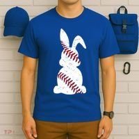 Easter Baseball Cute Easter Bunny With Baseball Easter Cool Gift T-Shirt thumb 6