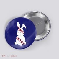 Easter Baseball Cute Easter Bunny With Baseball Easter Cool Gift Button thumb 0