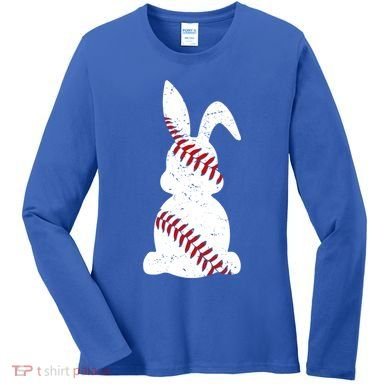 Easter Baseball Cute Easter Bunny With Baseball Easter Cool Gift Women's Long Sleeve Shirt
