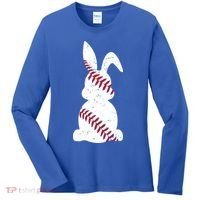 Easter Baseball Cute Easter Bunny With Baseball Easter Cool Gift Women's Long Sleeve Shirt thumb 0