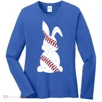 Easter Baseball Cute Easter Bunny With Baseball Easter Cool Gift Women's Long Sleeve Shirt thumb 0